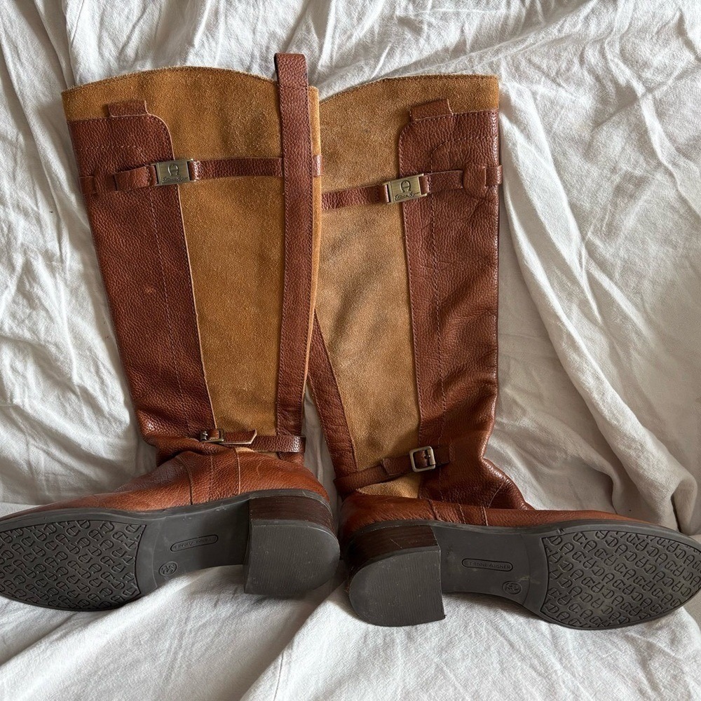 Designer Brown Tan Leather Tall Riding Boot Equestrian-5.5